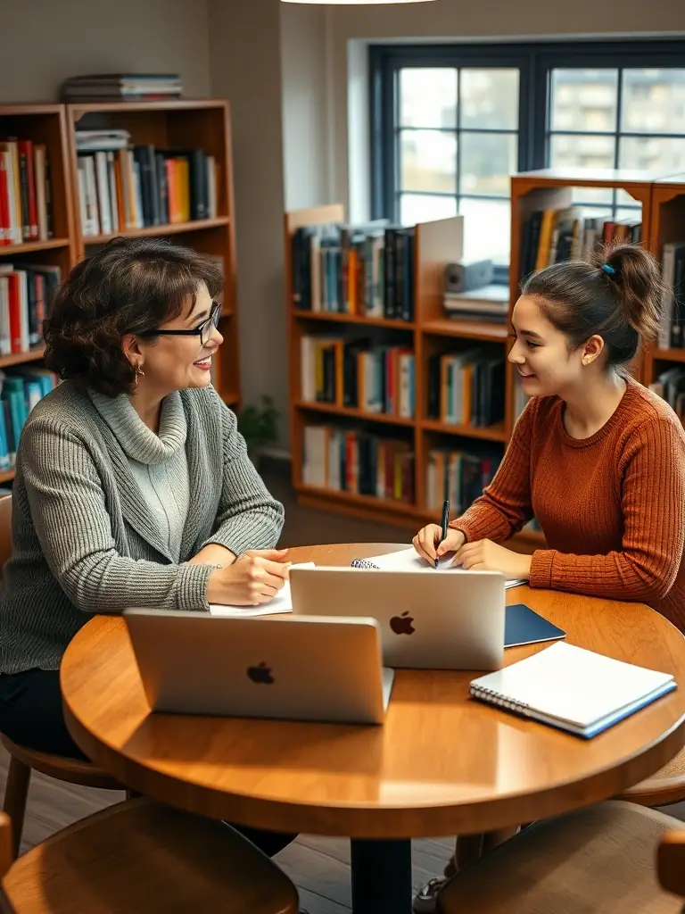 An educator and a student in a discussion, with the educator providing advice and support, representing the personalized guidance service.